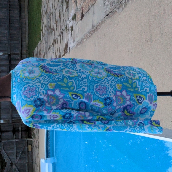 Real Comfort by Chadwick's Turquoise, White, Lavender & Lime Colors V-Neck Tun - Picture 6 of 11